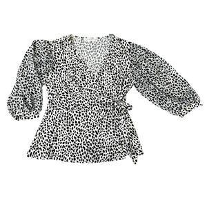 Perseption Concept Black/White Spotted Sheer Sleeve Blouse Womens Size L